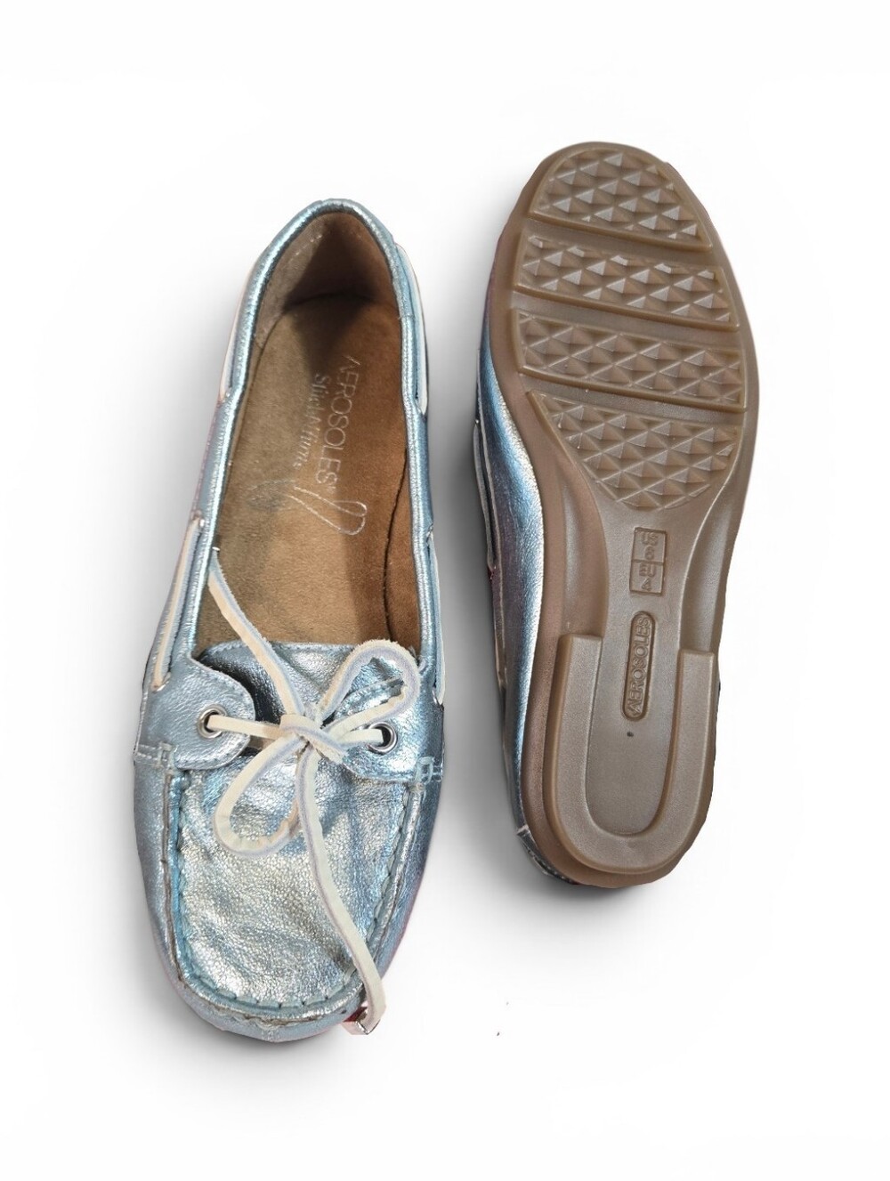 NEW Aerosoles Stitch N Turn | Blue Metallic Slip-on Boat Shoes Women Size 6